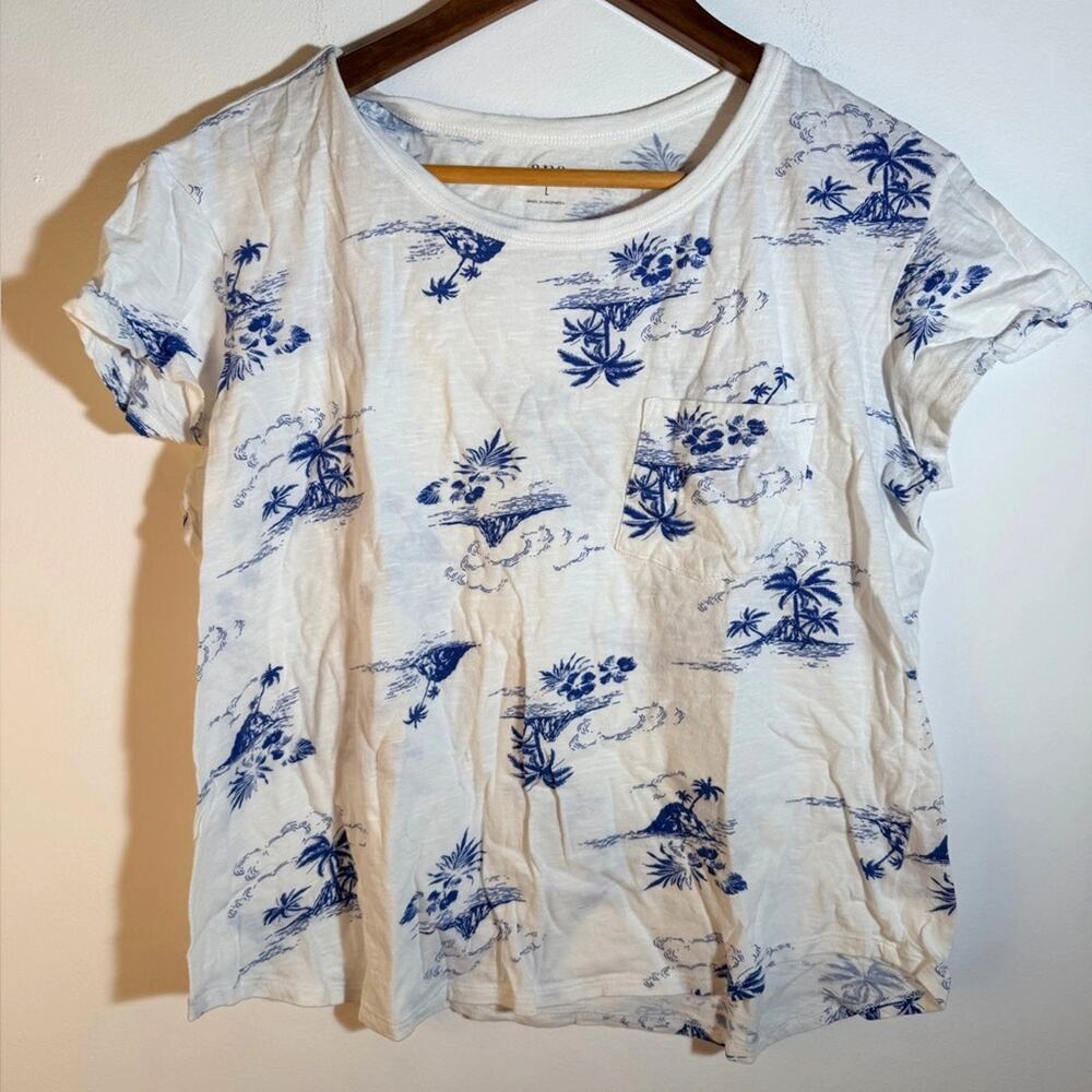 Ana Women's White and Blue Printed Top
